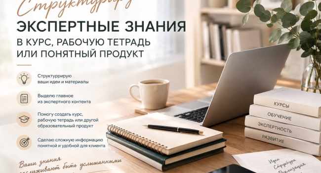 Структурирую экспертные знания в курс, рабочую тетрадь или понятный продукт